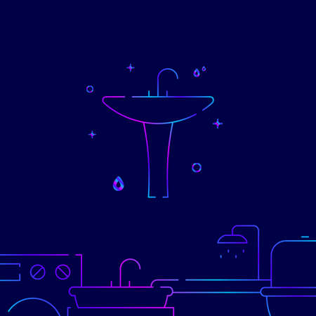 Pedestal sink gradient line vector icon, simple illustration on a dark blue background, Plumbing related bottom border.のイラスト素材