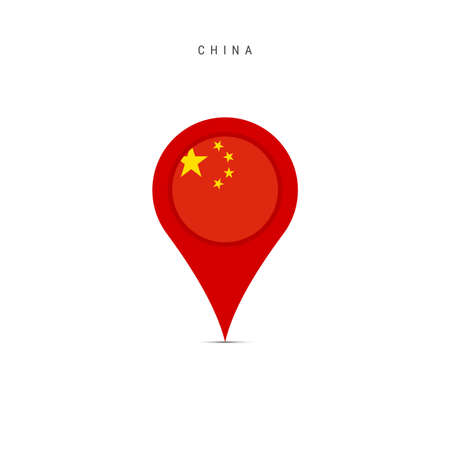 Teardrop map marker with flag of China. Chinese flag inserted in the location map pin. Flat vector illustration isolated on white background.のイラスト素材