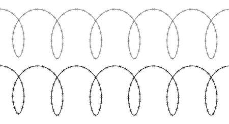 Spiral barbed wire detailed and solid silhouette. Flat vector illustration isolated on white background.のイラスト素材