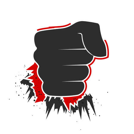 Fist punch front view, combat attack icon. Flat vector illustration isolated on white background.のイラスト素材