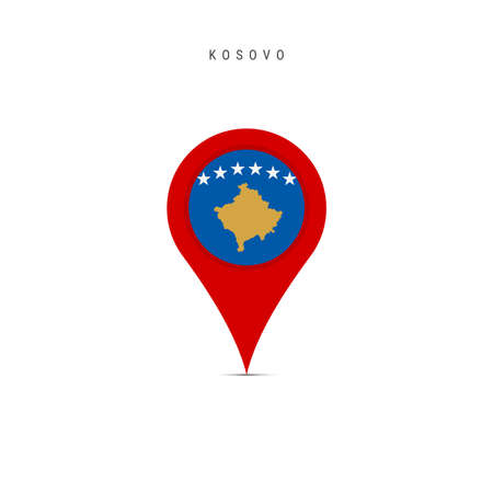Teardrop map marker with flag of Kosovo. Kosovan flag inserted in the location map pin. Flat vector illustration isolated on white background.のイラスト素材