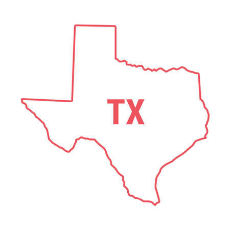 Texas US state map red outline border. Vector illustration isolated on white. Two-letter state abbreviation. Editable stroke. Adjust line weight.のイラスト素材