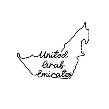 United Arab Emirates outline map with the handwritten country name. Continuous line drawing of patriotic home sign. A love for a small homeland. T-shirt print idea. Vector illustration.のイラスト素材