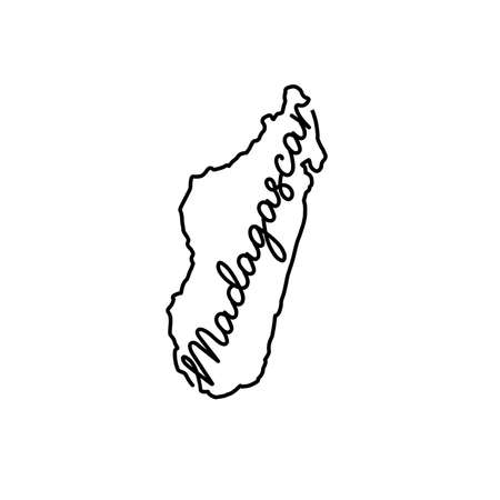 Madagascar outline map with the handwritten country name. Continuous line drawing of patriotic home sign. A love for a small homeland. T-shirt print idea. Vector illustration.のイラスト素材