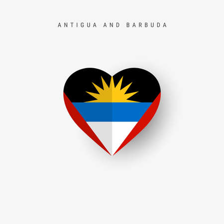 Antigua and Barbuda heart shaped flag. Origami paper cut Antiguan Barbudan national banner. 3D vector illustration isolated on white with soft shadow.のイラスト素材
