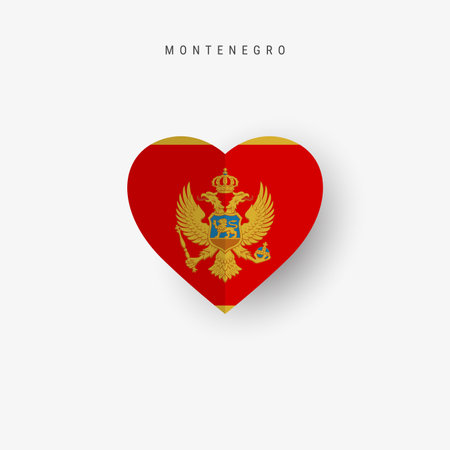 Montenegro heart shaped flag. Origami paper cut Montenegrin national banner. 3D vector illustration isolated on white with soft shadow.のイラスト素材