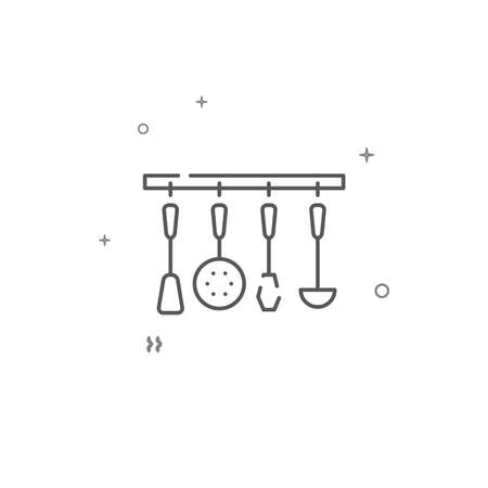 Hanging kitchen tools simple vector line icon. Symbol, pictogram, sign isolated on white background. Editable stroke. Adjust line weight.のイラスト素材