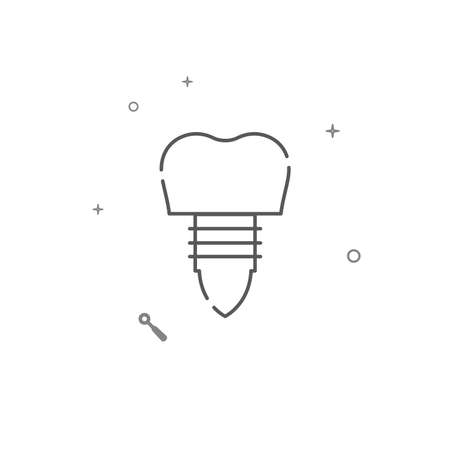 Dental prosthesis on a pin, tooth implant simple vector line icon. Symbol, pictogram, sign isolated on white background. Editable stroke. Adjust line weight.のイラスト素材