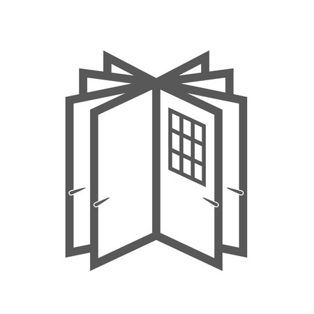 Many doors fan. Door company advertising idea. Flat vector illustration isolated on white background.のイラスト素材