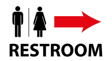 Restroom, WC. Toilet sign kit. Stick figures of a man and a woman, an arrow. Flat vector illustration isolated on white background.のイラスト素材