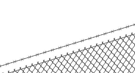 Prison fence. Netting and straight barbed wire. Flat vector illustration isolated on white background.のイラスト素材