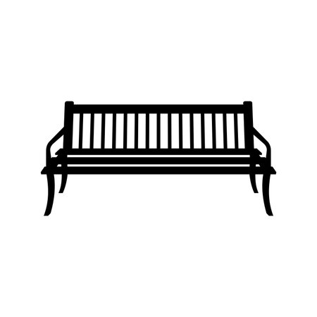 Garden bench, public park furniture design. Front view wooden bench with a backrest. Flat vector illustration isolated on white background.のイラスト素材