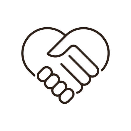 Together heart handshake outline icon. Flat vector illustration isolated on white background.のイラスト素材