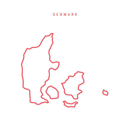 Denmark editable outline map. Danish red border. Country name. Adjust line weight. Change to any color. Vector illustration.のイラスト素材