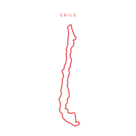 Chile editable outline map. Chilean red border. Country name. Adjust line weight. Change to any color. Vector illustration.のイラスト素材