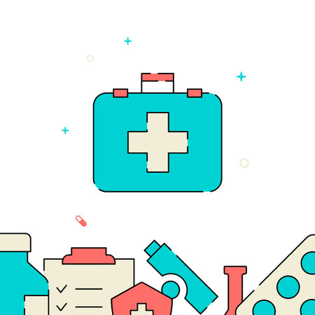 Doctor suitcase filled line vector icon, simple illustration, related bottom border.のイラスト素材