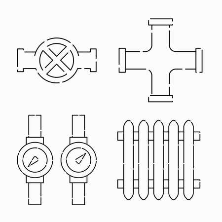 Valve, gas pipeline, oil pipeline, barometer, heating battery. Energy crisis in Europe. Flat vector illustration isolated on white background.のイラスト素材