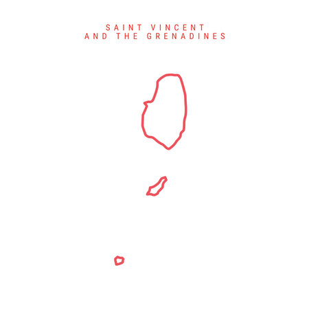 Saint Vincent and the Grenadines editable outline map. Vincentian red border. Country name. Adjust line weight. Change to any color. Vector illustration.のイラスト素材