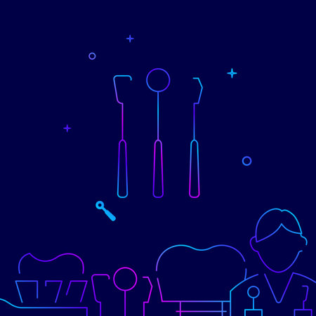 Dentist tools gradient line vector icon, simple illustration on a dark blue background, YYY related bottom border.のイラスト素材