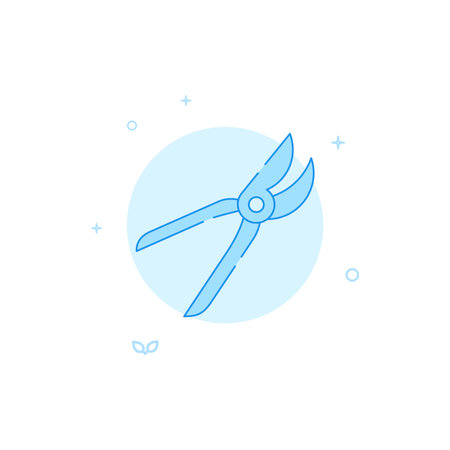 Garden shears, secateurs vector icon. Flat illustration. Filled line style. Blue monochrome design. Editable stroke. Adjust line weight.のイラスト素材