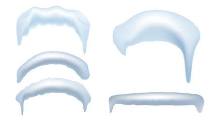 Realistic snow caps. Merry Christmas and happy New Year 2023 background. Christmas greeting card template. 3D vector illustration.のイラスト素材