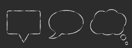 Hand drawn chat speech bubbles on black chalkboard. Flat vector illustration isolated on black background.のイラスト素材