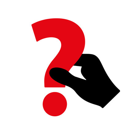 Hand holding a question mark. Flat vector illustration isolated on white background.のイラスト素材