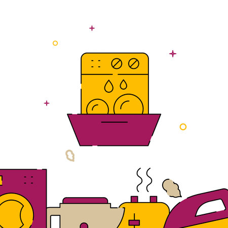 Open dishwasher filled line vector icon, simple illustration, related bottom border.のイラスト素材