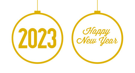 Golden Christmas balls contour. Merry Christmas and happy New Year 2023 background. Christmas...