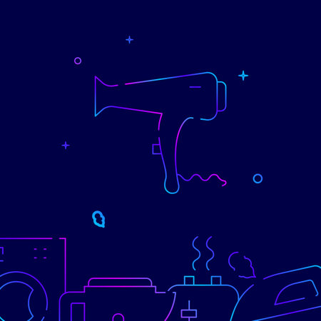 Hair dryer, fen gradient line vector icon, simple illustration on a dark blue background, household, appliances related bottom border.のイラスト素材