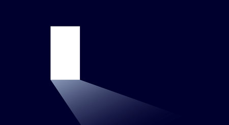 Open doorway with light. Flat vector illustration isolated on black background.のイラスト素材