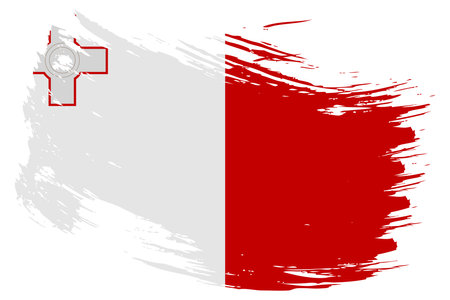 Malta brush stroke flag vector background. Hand drawn grunge style Maltese painted isolated banner.のイラスト素材