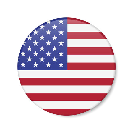 United States circle button icon. American round badge flag with shadow. 3D realistic vector illustration isolated on white.のイラスト素材