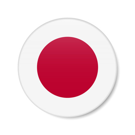 Japan circle button icon. Japanese round badge flag with shadow. 3D realistic vector illustration isolated on white.のイラスト素材