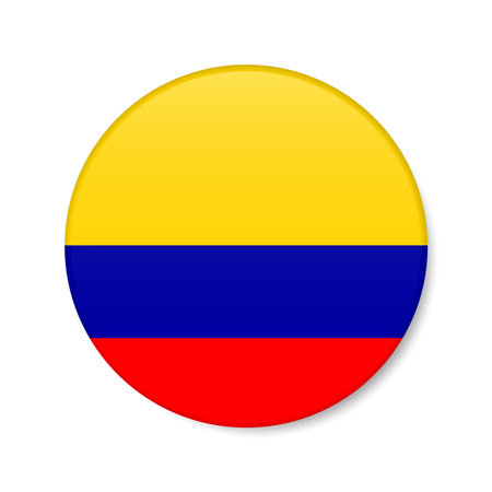Colombia circle button icon. Colombian round badge flag with shadow. 3D realistic vector illustration isolated on white.のイラスト素材