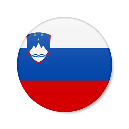 Slovenia circle button icon. Slovenian round badge flag with shadow. 3D realistic vector illustration isolated on white.のイラスト素材