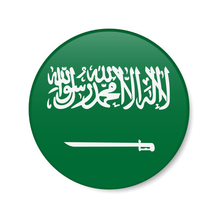 Saudi Arabia circle button icon. Saudi Arabian round badge flag with shadow. 3D realistic vector illustration isolated on white.のイラスト素材