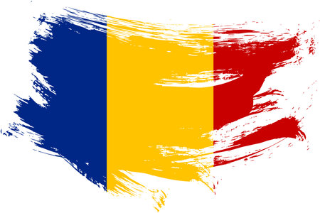 Romania brush stroke flag vector background. Hand drawn grunge style Romanian painted isolated banner.のイラスト素材