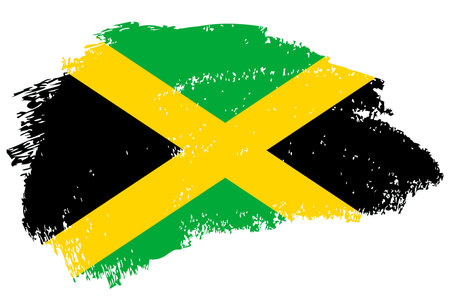 Jamaica brush stroke flag vector background. Hand drawn grunge style Jamaican painted isolated banner.のイラスト素材
