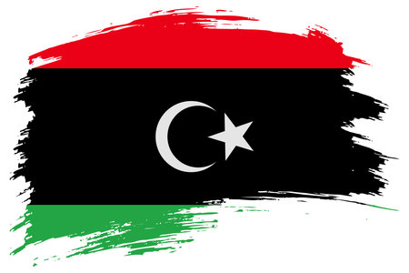 Libya brush stroke flag vector background. Hand drawn grunge style Libyan painted isolated banner.のイラスト素材