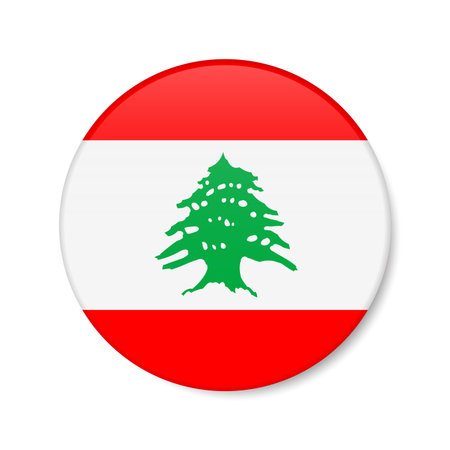Lebanon circle button icon. Lebanese round badge flag with shadow. 3D realistic vector illustration isolated on white.のイラスト素材