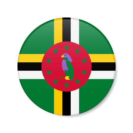 Dominica circle button icon. Dominican round badge flag with shadow. 3D realistic vector illustration isolated on white.のイラスト素材
