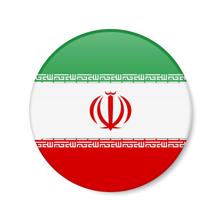 Iran circle button icon. Iranian round badge flag with shadow. 3D realistic vector illustration isolated on white.のイラスト素材