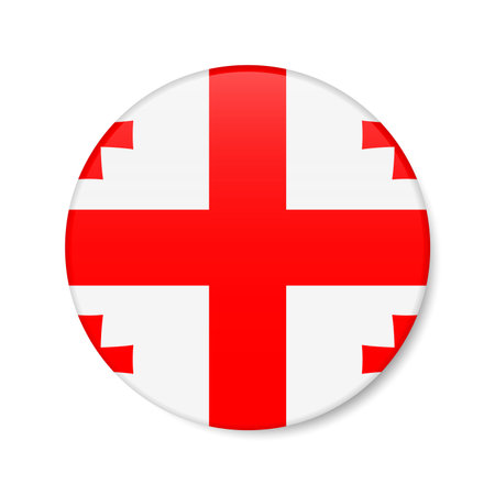 Georgia circle button icon. Georgian round badge flag with shadow. 3D realistic vector illustration isolated on white.のイラスト素材