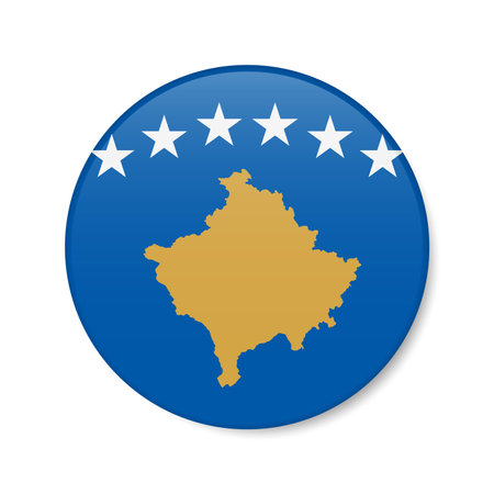 Kosovo circle button icon. Kosovan round badge flag with shadow. 3D realistic vector illustration isolated on white.のイラスト素材