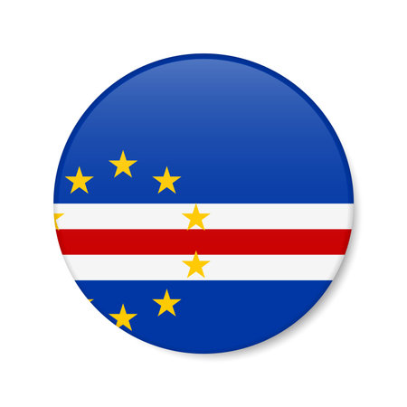Cape Verde circle button icon. Cabo Verde round badge flag with shadow. 3D realistic vector illustration isolated on white.のイラスト素材