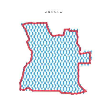 Angola population map. Stick figures Angolan people map with bold red translucent country border. Pattern of men and women icons. Isolated vector illustration. Editable stroke.のイラスト素材