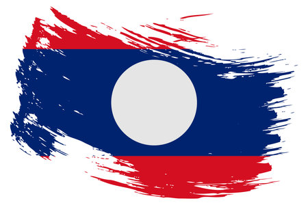 Laos brush stroke flag vector background. Hand drawn grunge style Laotian painted isolated banner.のイラスト素材