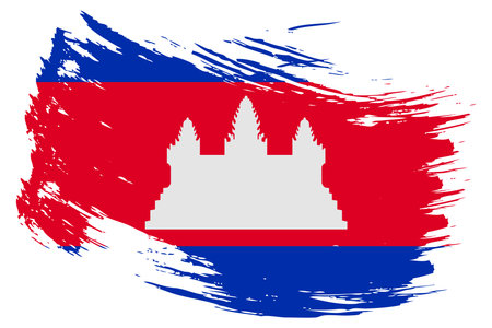 Cambodia brush stroke flag vector background. Hand drawn grunge style Cambodian painted isolated banner.のイラスト素材