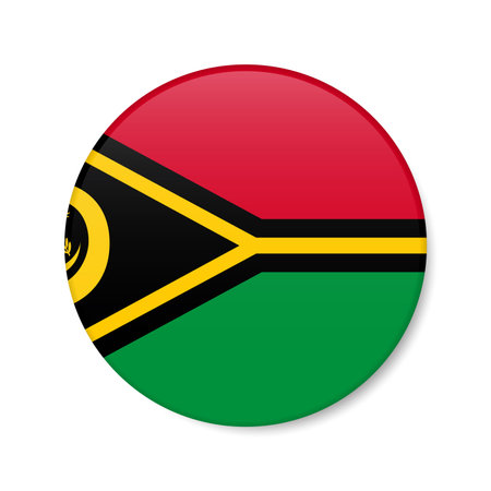Vanuatu circle button icon. Vanuatuan round badge flag with shadow. 3D realistic vector illustration isolated on white.のイラスト素材